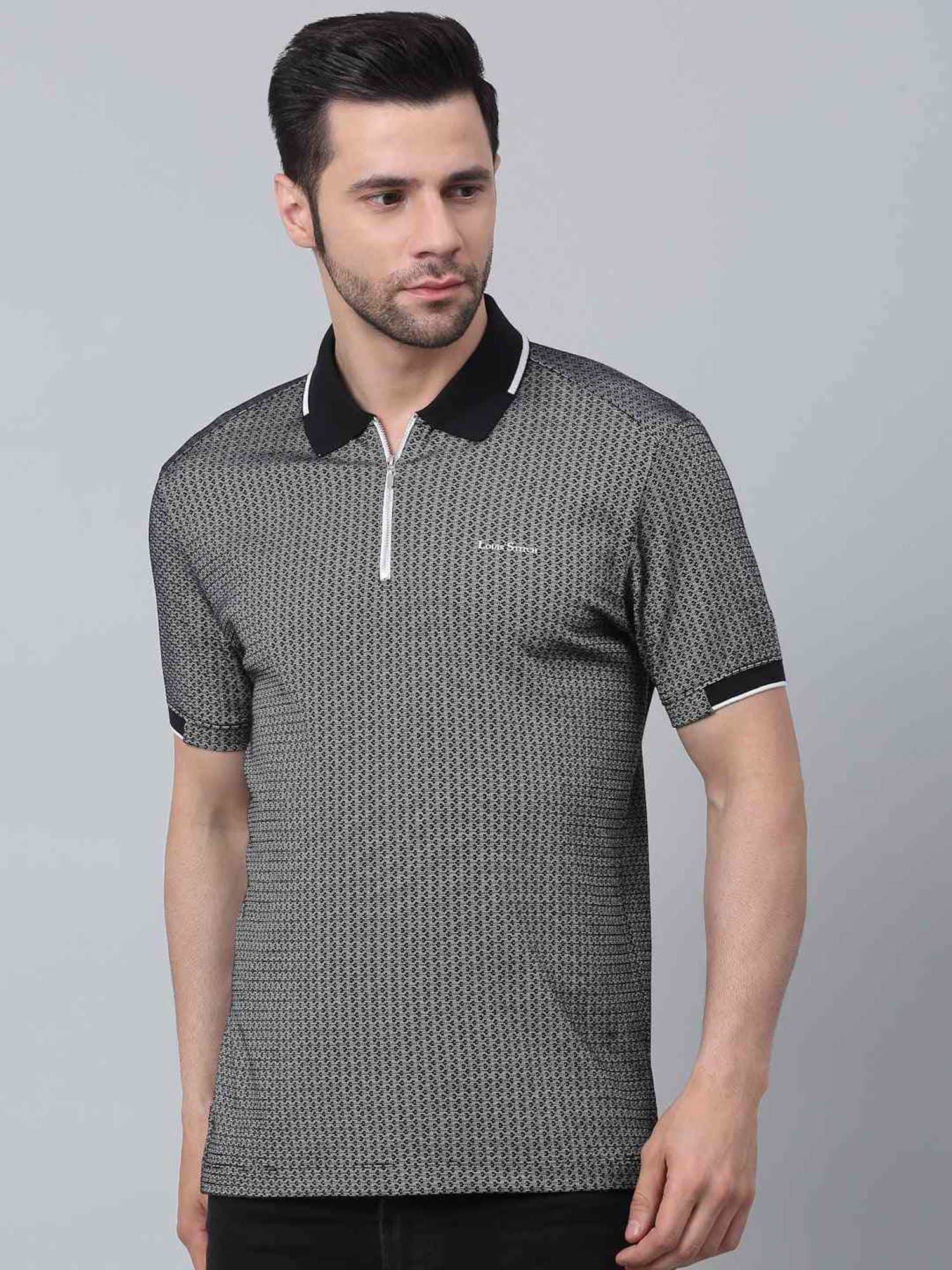 Louis Stitch Black Regular Fit Texture Polo T-Shirt