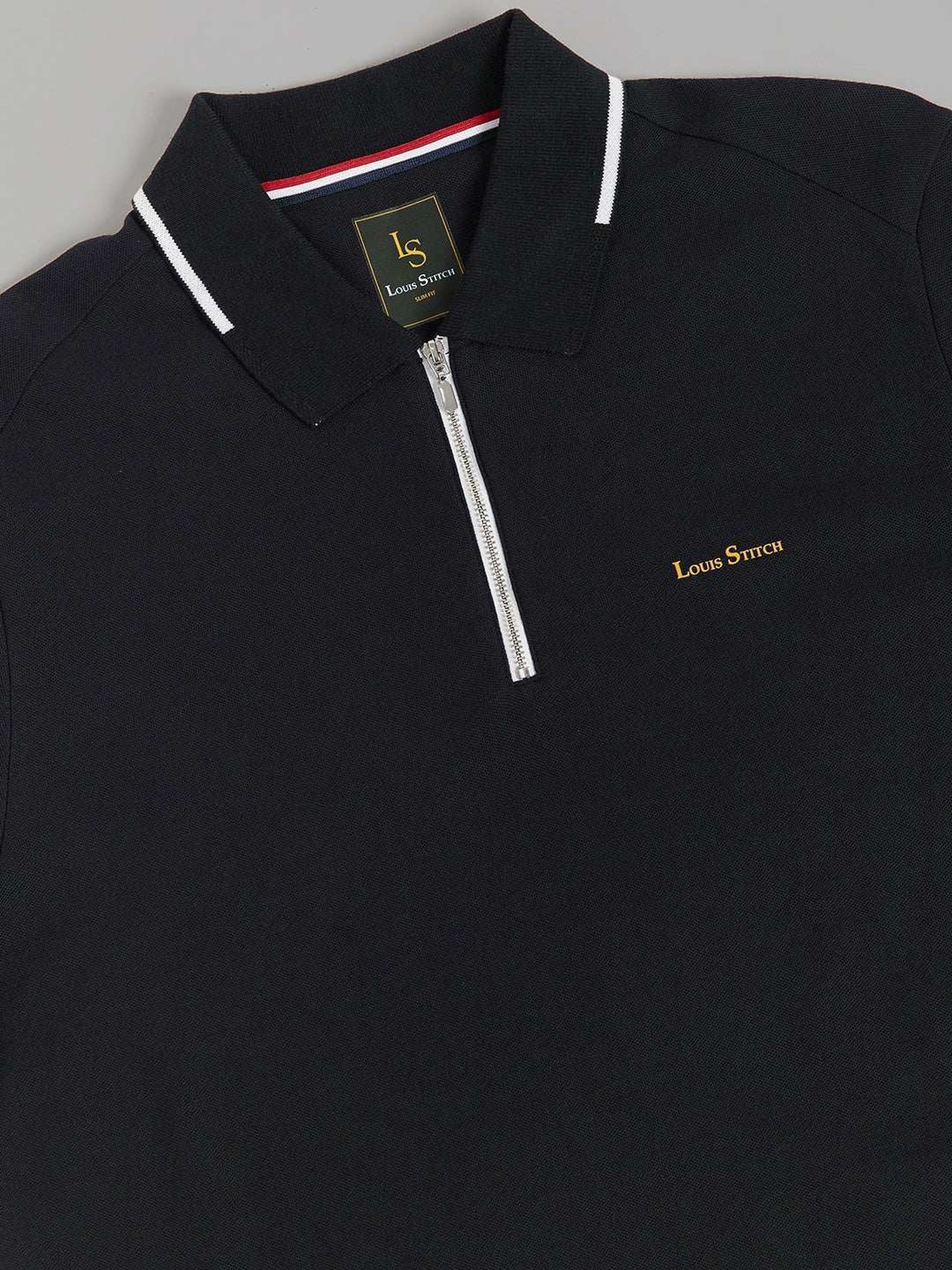 Louis Stitch Black Regular Fit Texture Polo T-Shirt