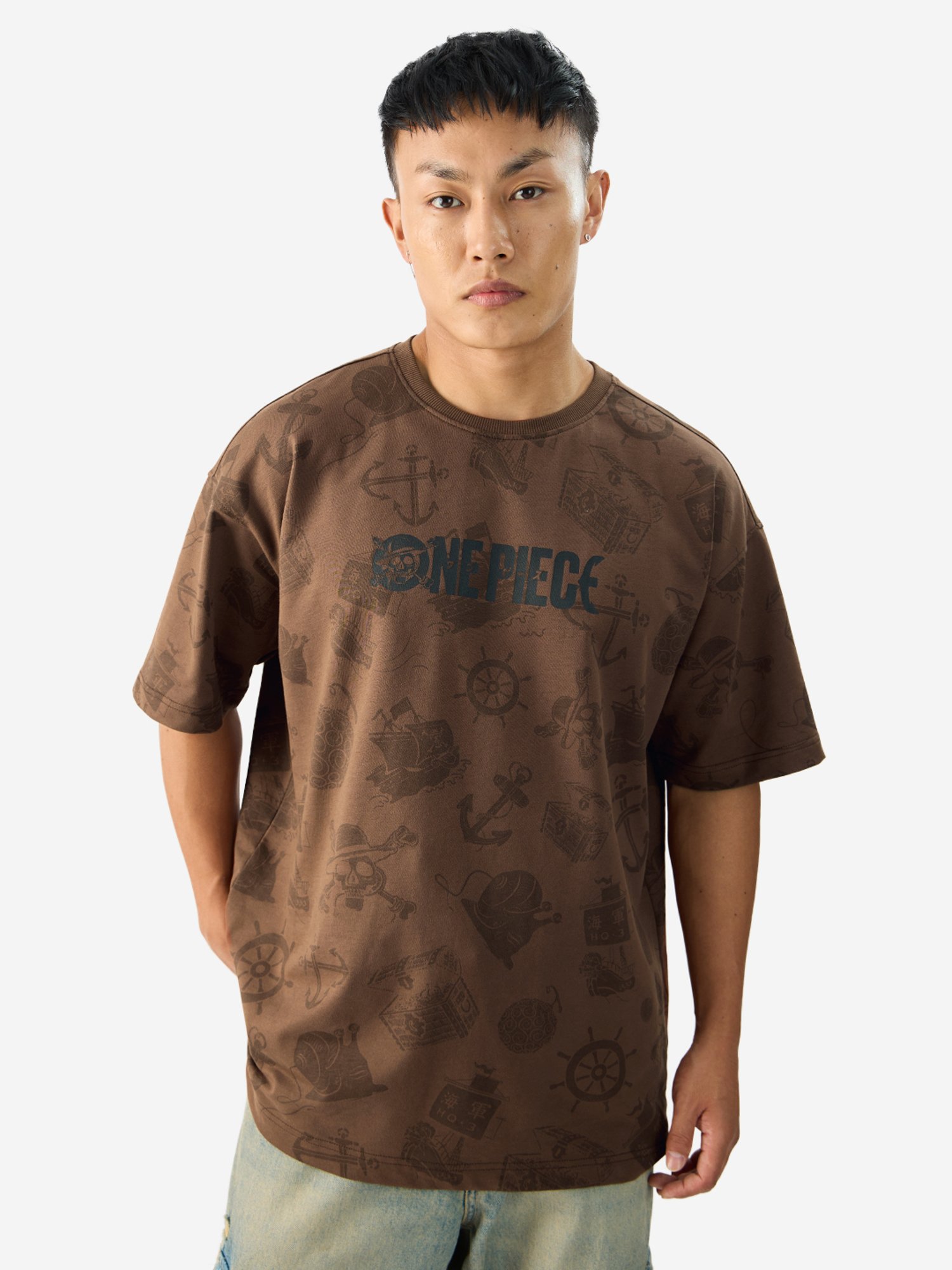 The Souled Store One Piece: Pirate Tales Brown Oversized T-Shirt