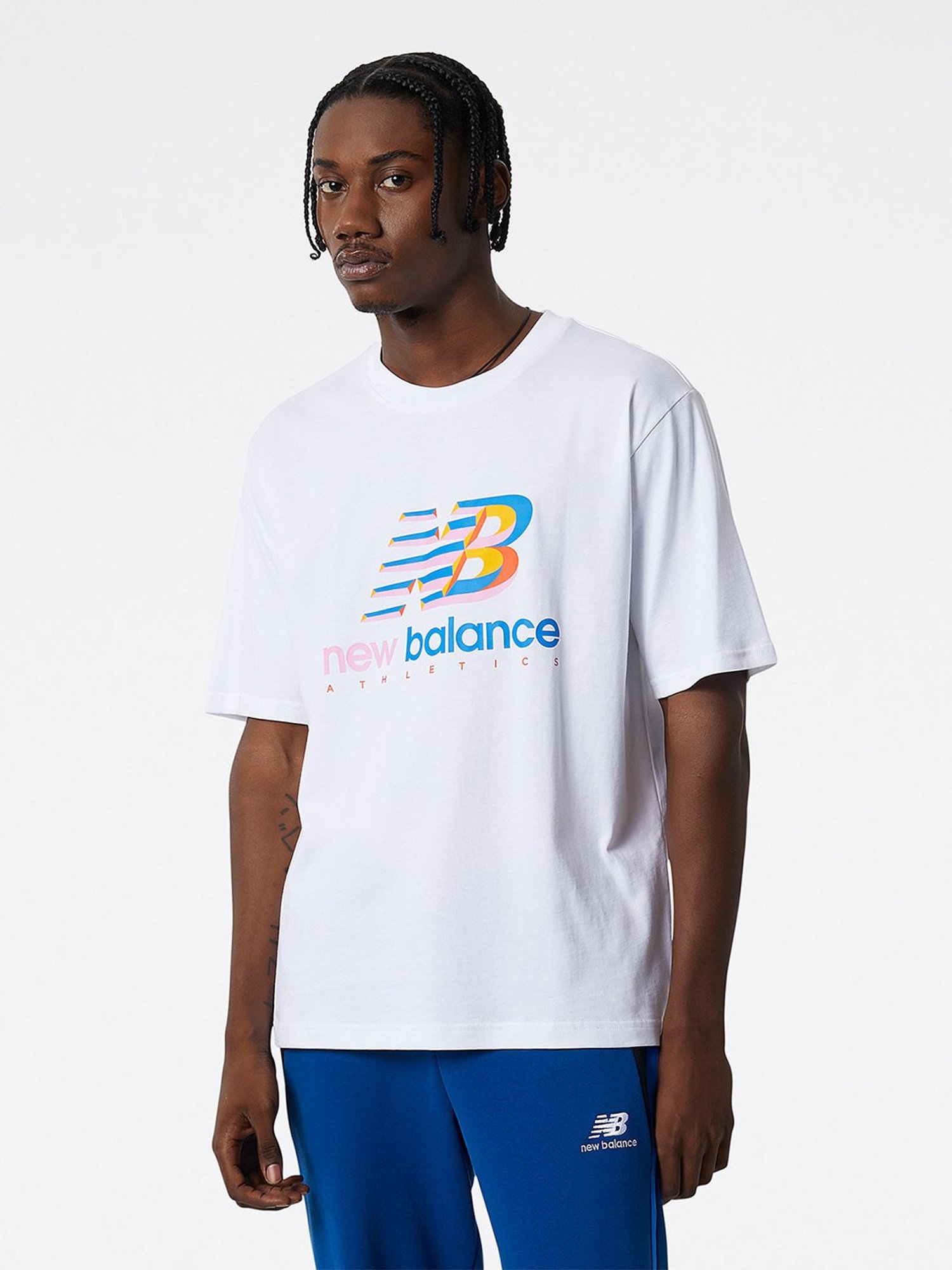 New Balance White Comfort Fit Graphic Print Cotton Sports T-Shirt