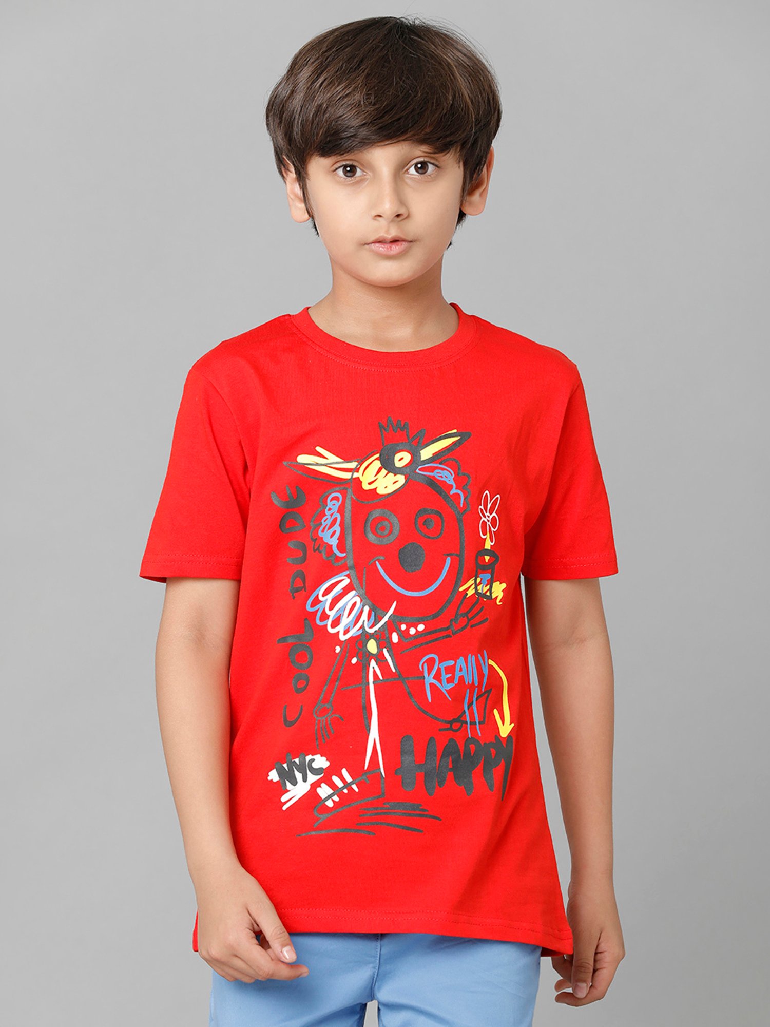 Under Fourteen Only Kids Red Printed T-Shirt