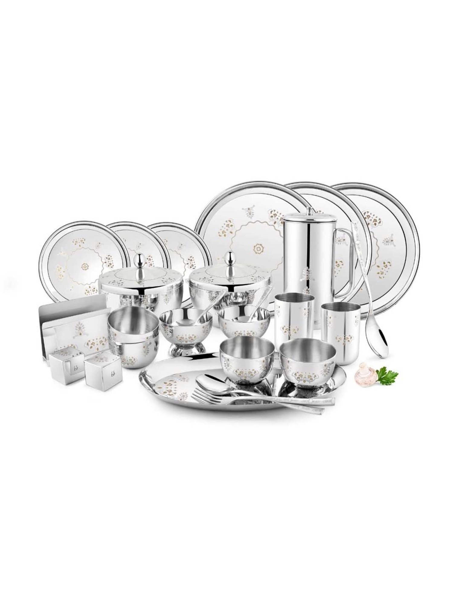Buy FnS Mandala Silver Stainless Steel 60-Piece Dinner Set at Best