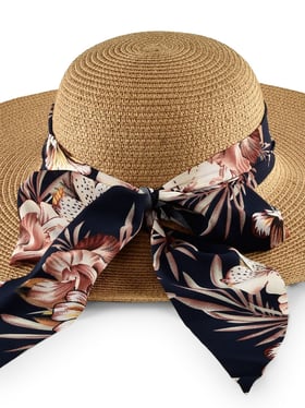 Buy ToniQ Brown Textured Floppy Hat with Multicolor Printed