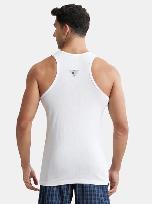 Jockey 9922 Men's Super Combed Cotton Rib Racer Back Styling Round Neck Gym  Vest