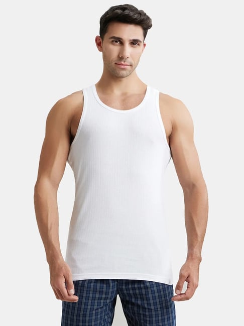 Jockey 9922 Men's Super Combed Cotton Rib Racer Back Styling Round Neck Gym Vest