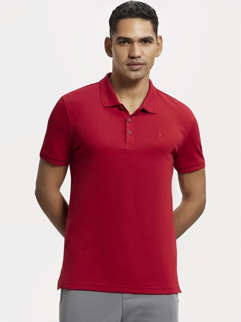 Jockey 3912 Red Super Combed Cotton Rich Half Sleeves Polo T-Shirt-picture-18