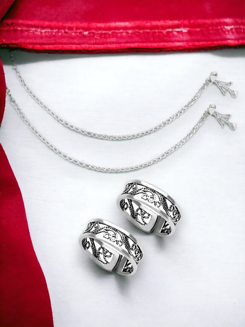 Taraash Cutwork 925 Sterling Silver Toe Ring & Anklet Set-picture-24
