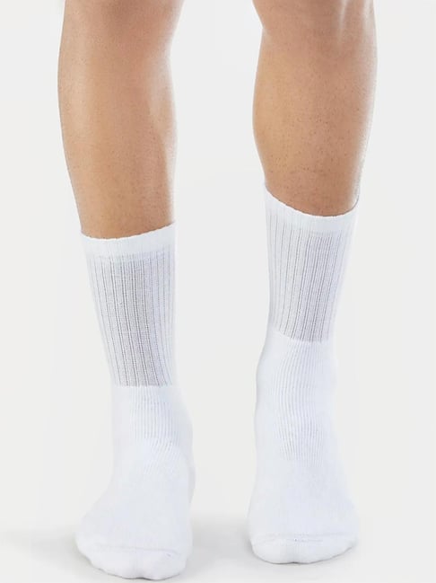 Jockey 7390 White Stretch Modal Cotton Crew Length Socks with Stay Fresh Treatment