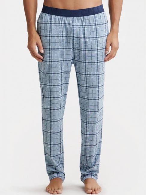 Buy Jockey Sky Blue Regular Fit Checks Pyjamas for Men Online