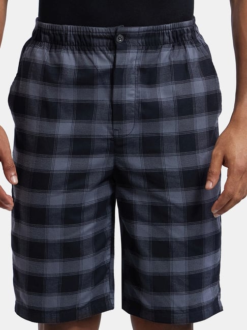 Buy Jockey Grey Cotton Mid Rise Checks Bermuda Shorts for Men