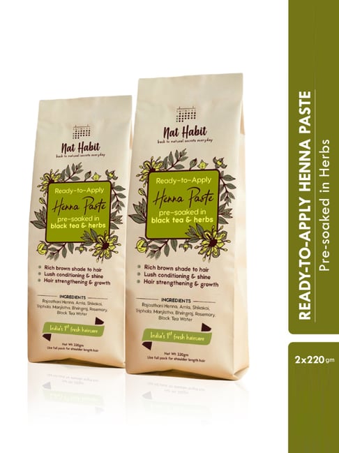 Nat Habit Ready-to-Apply Fresh Henna Paste with Herbs & Tea Water Pack of 2 - 220 gm