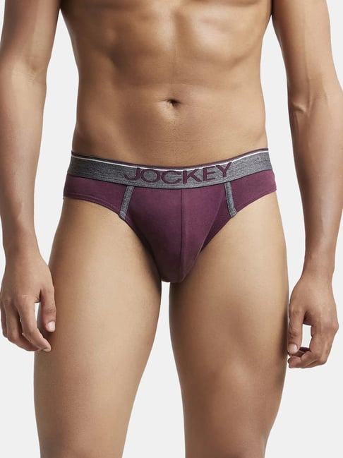 Buy Jockey Dark Wine Exposed Waistband Low Rise Briefs for Men