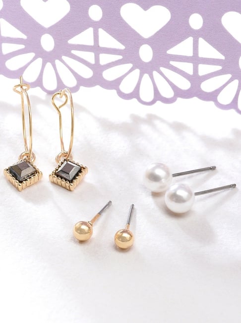 Accessorize London Sparkle Pearl White & Grey Stud & Hoop Earrings (Set of 3 )-picture-13