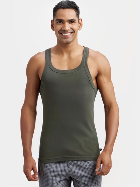 Jockey US26 Men's Super Combed Cotton Rib Square Neckline Gym Vest