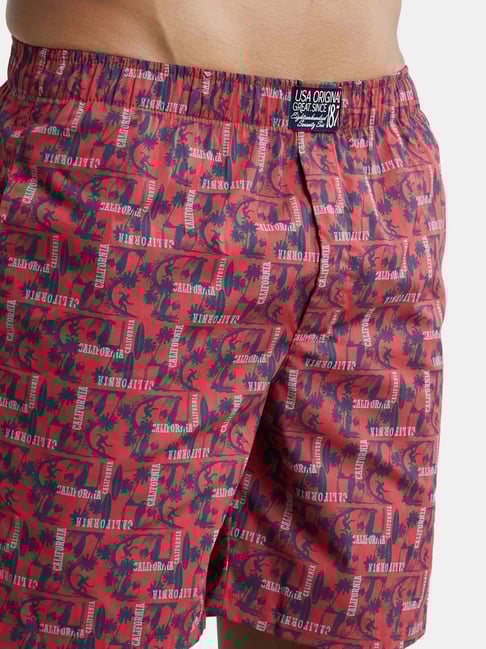 Buy Jockey Red Cotton Comfort Fit Printed Boxers for Mens Online