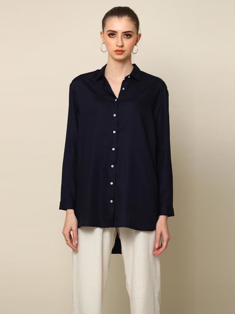 Saltpetre Classic Linen Navy Blue Shirt-picture-38