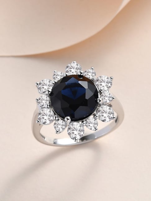 Ladies Preserved Flower Blue Diamond outlet Ring