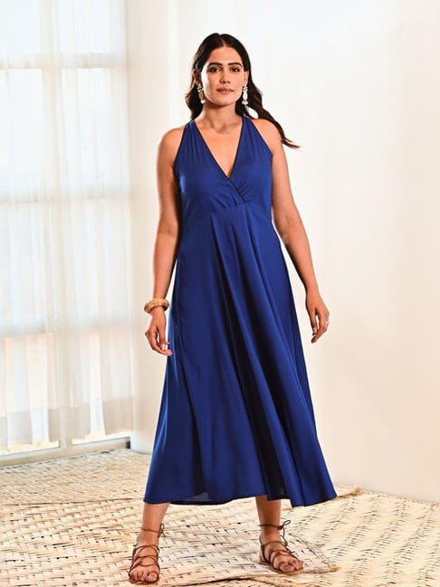 chinese dress ladies Faire Indigo Women's 100% Organic Cotton Midi Tank Dress XL / Peacock