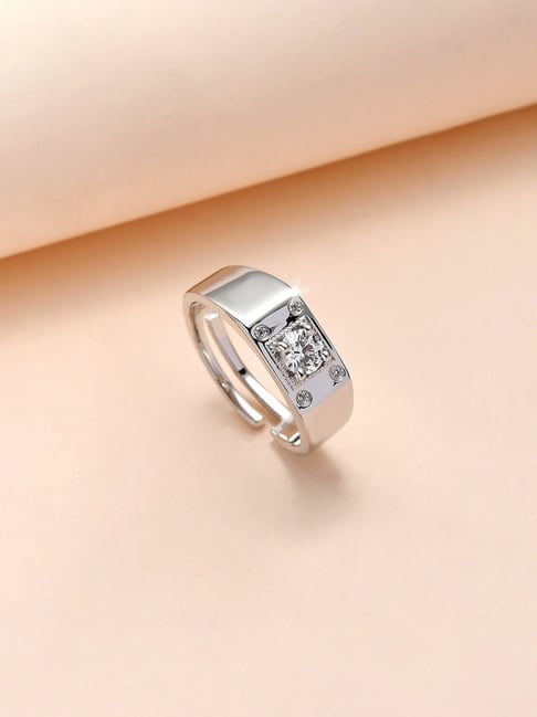 Ornate Jewels 925 Silver 1 Carat American Diamond Single Solitaire Adjustable Ring for Men
