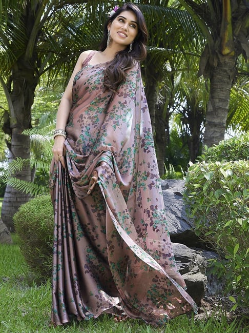 MIRCHI FASHION Purple Floral Print Saree With Unstitched Blouse Piece-picture-13