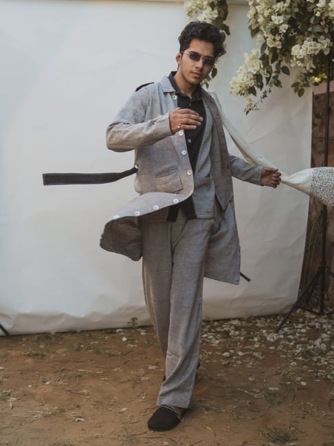 Lafaani Black & Grey Sonder Unisex Trans-seasonal Overlay & Tapered Pants-picture-15