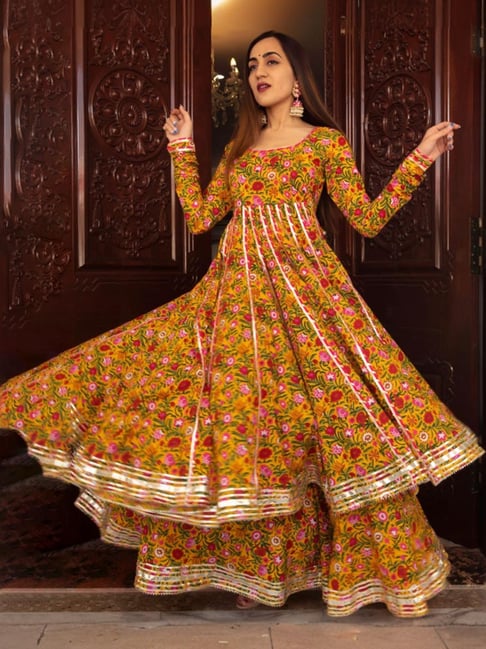 Buy Mastani Cotton Anarkali Kurta with Palazzo and Dupatta for Women Online  @ Tata CLiQ Luxury