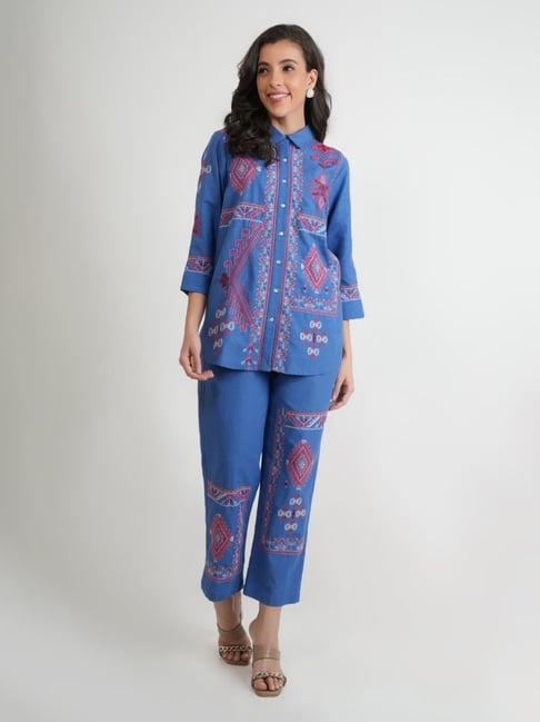 Kaftanize Blue Barkha Printed Shirt And Pant-picture-11