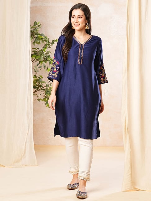 Globus Blue Straight Kurta-picture-10