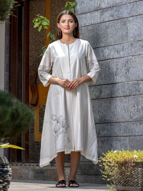 Stitched Poetry Chanderi Print Tulip Garden Dresses