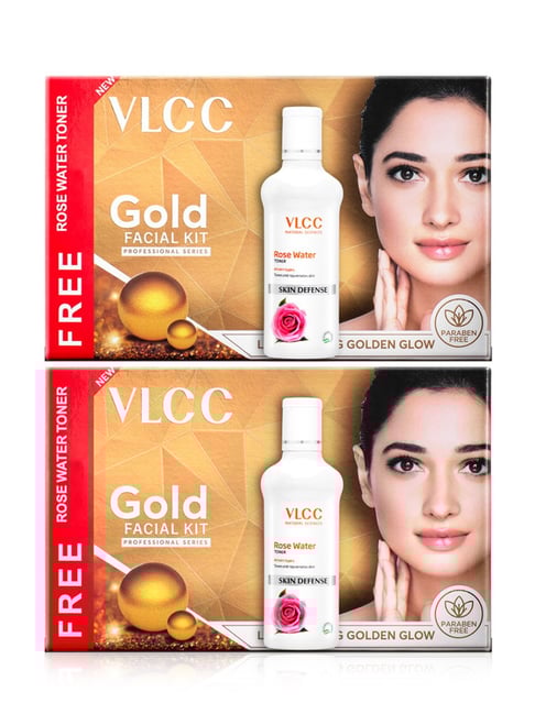VLCC Gold Facial Kit with Free Rose Water Toner - Pack of 2