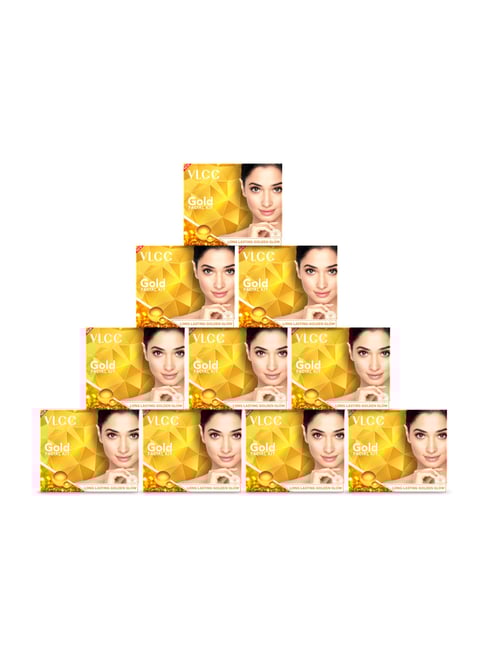 VLCC Gold Facial Kit for Bright & Glowing Skin - Pack of 10