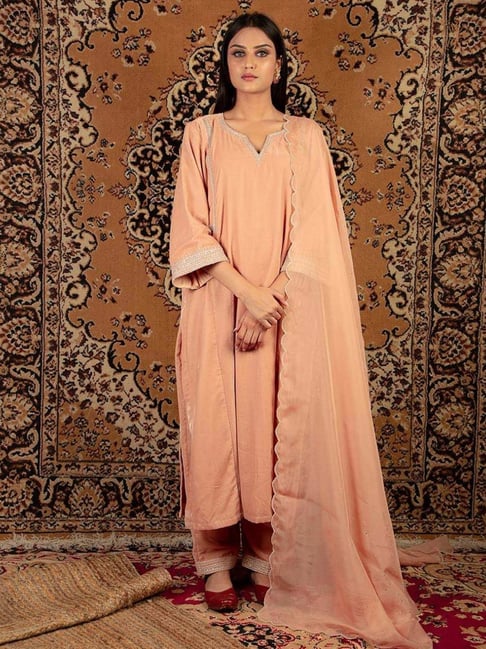 Priya Chaudhary Peach Naaz Embroidred Silk Velvet Kurta-picture-38