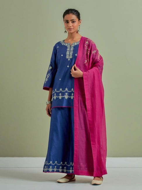 Priya Chaudhary Blue Qainat Embroidered Chanderi Silk Kurta-picture-10