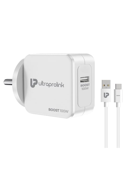 UltraProlink UM1136 Boost 100W Fast Charger with 1m USB-A to USB-C Fast Charging Cable (White)