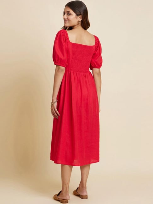 Bombay Bloom Red Linen Dress