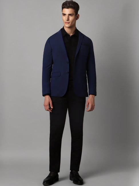 Buy Louis Philippe Royal Blue Slim Fit Checks Blazer for Mens - Main Image