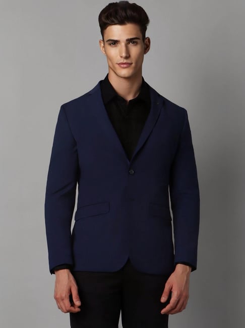 Louis Philippe Royal Blue Slim Fit Checks Blazer