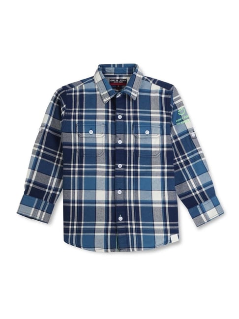 Buy Gini Jony Kids Blue Cotton Chequered Shirt for Boys Clothing