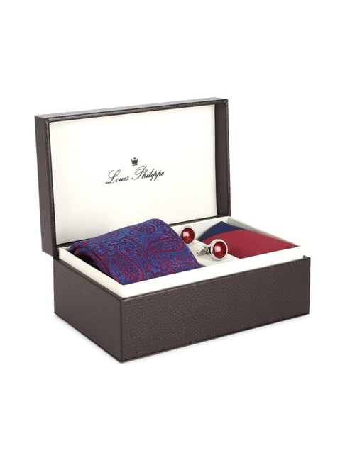 Louis Philippe Purple Printed Tie, Cufflinks and Pocket Square