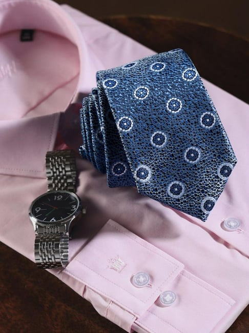 Louis Philippe Blue Embroidered Tie-picture-37