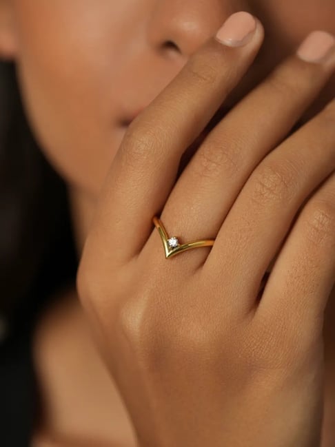 Mabel Sterling Silver 18k Gold-Plated Solitaire V Shaped Adjustable  Ring