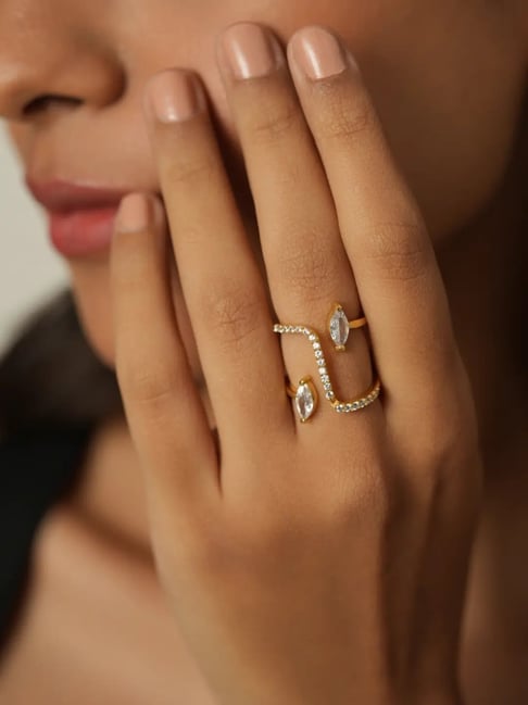 Buy Mabel 925 Silver 18k Gold-Plated Solitaire Link Cocktail Ring