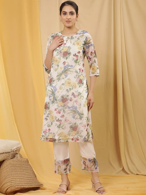 W Off-White Printed Straight Kurta-picture-11