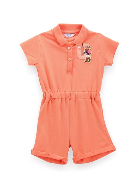 Buy Polo Kids Orange Solid Polo Romper for Girls