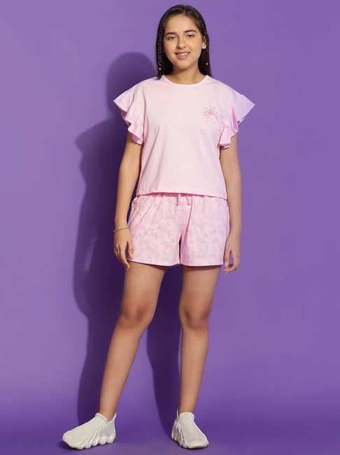 Lil Tomatoes Kids Pink Printed Top with Shorts-picture-24