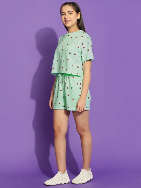 Lil Tomatoes Kids Light Green Printed Top with Shorts-picture-20