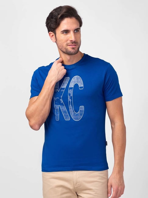 Kenneth Cole Indigo Blue Slim Fit Printed Crew T-Shirt-image-18