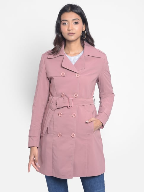 Crimsoune Club Pink Regular Fit Trench Coat With Belt
