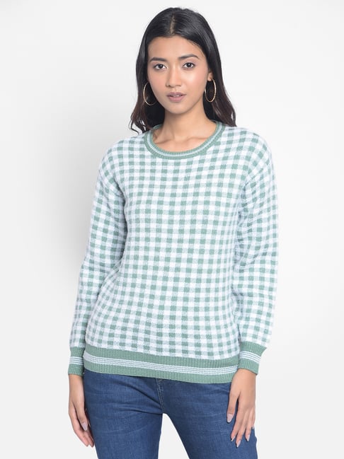 Crimsoune Club Sea Green & White Checks Sweater-picture-32