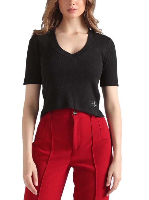 Buy Calvin Klein Black Solid Slim Fit T-Shirt for Women's Online